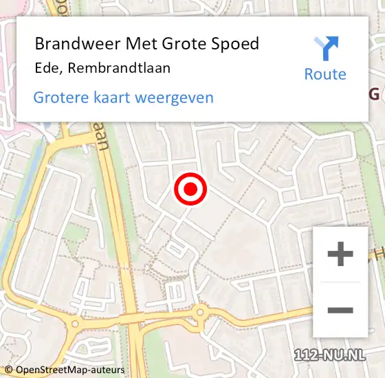 Locatie op kaart van de 112 melding: Brandweer Met Grote Spoed Naar Ede, Rembrandtlaan op 29 augustus 2022 19:47