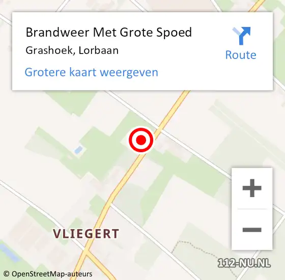 Locatie op kaart van de 112 melding: Brandweer Met Grote Spoed Naar Grashoek, Lorbaan op 29 augustus 2022 20:07