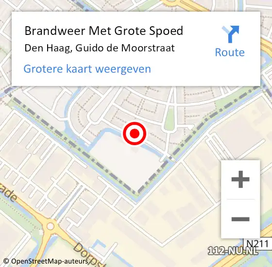 Locatie op kaart van de 112 melding: Brandweer Met Grote Spoed Naar Den Haag, Guido de Moorstraat op 29 augustus 2022 20:22