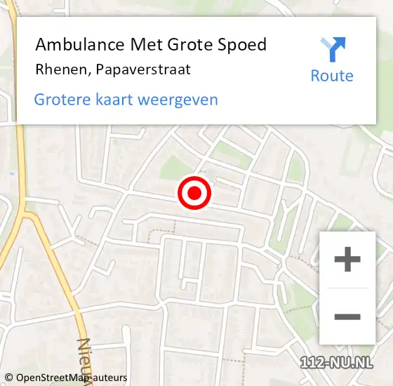 Locatie op kaart van de 112 melding: Ambulance Met Grote Spoed Naar Rhenen, Papaverstraat op 29 augustus 2022 20:47