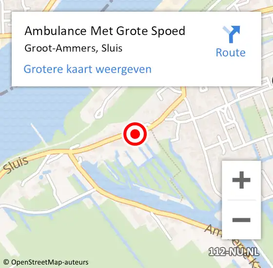 Locatie op kaart van de 112 melding: Ambulance Met Grote Spoed Naar Groot-Ammers, Sluis op 29 augustus 2022 20:53