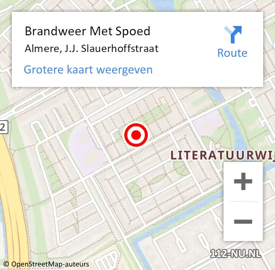 Locatie op kaart van de 112 melding: Brandweer Met Spoed Naar Almere, J.J. Slauerhoffstraat op 29 augustus 2022 21:24