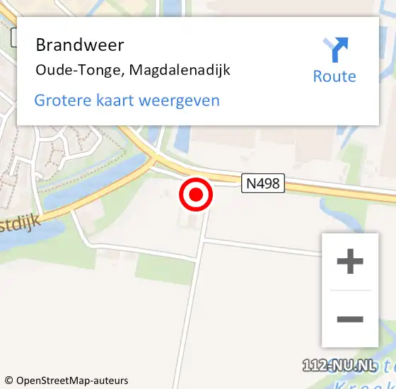 Locatie op kaart van de 112 melding: Brandweer Oude-Tonge, Magdalenadijk op 29 augustus 2022 21:33