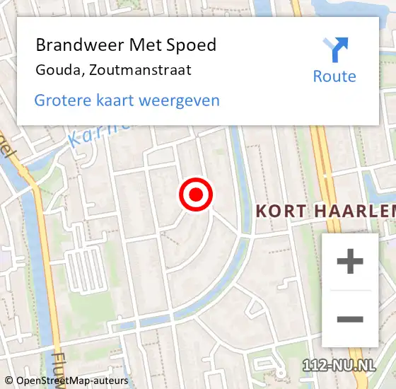 Locatie op kaart van de 112 melding: Brandweer Met Spoed Naar Gouda, Zoutmanstraat op 29 augustus 2022 21:55