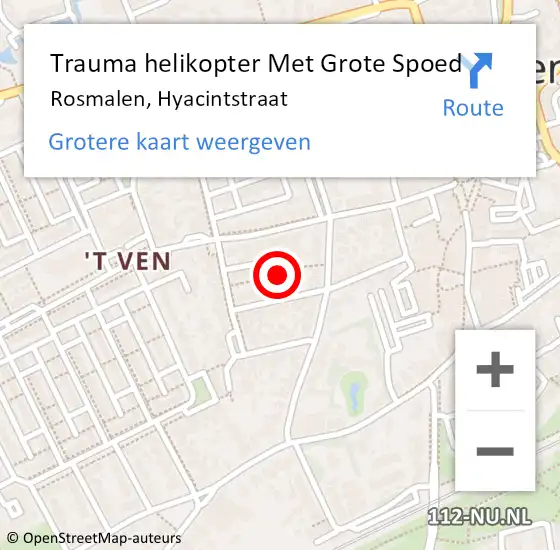 Locatie op kaart van de 112 melding: Trauma helikopter Met Grote Spoed Naar Rosmalen, Hyacintstraat op 29 augustus 2022 22:11