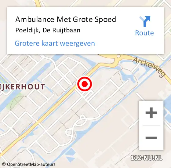Locatie op kaart van de 112 melding: Ambulance Met Grote Spoed Naar Poeldijk, De Ruijtbaan op 29 augustus 2022 22:14