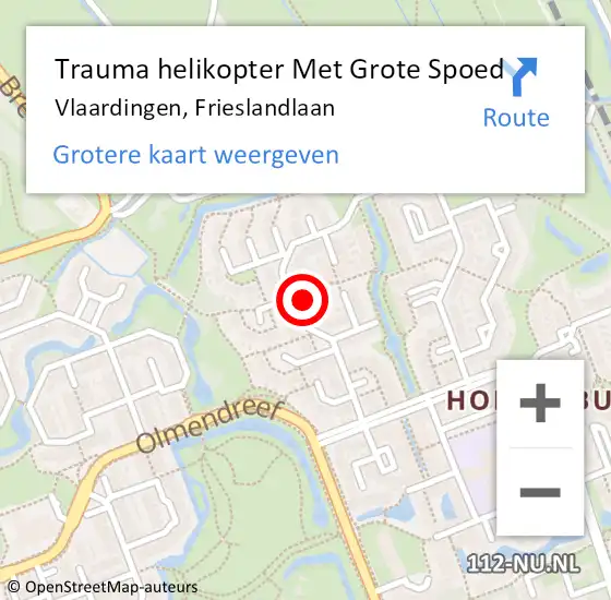 Locatie op kaart van de 112 melding: Trauma helikopter Met Grote Spoed Naar Vlaardingen, Frieslandlaan op 29 augustus 2022 22:15