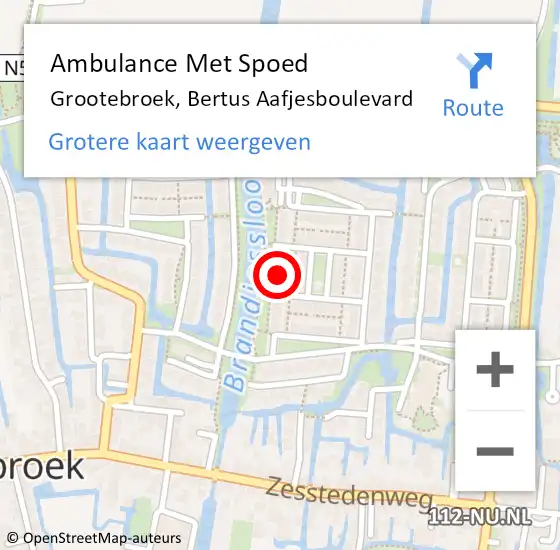 Locatie op kaart van de 112 melding: Ambulance Met Spoed Naar Grootebroek, Bertus Aafjesboulevard op 29 augustus 2022 22:52