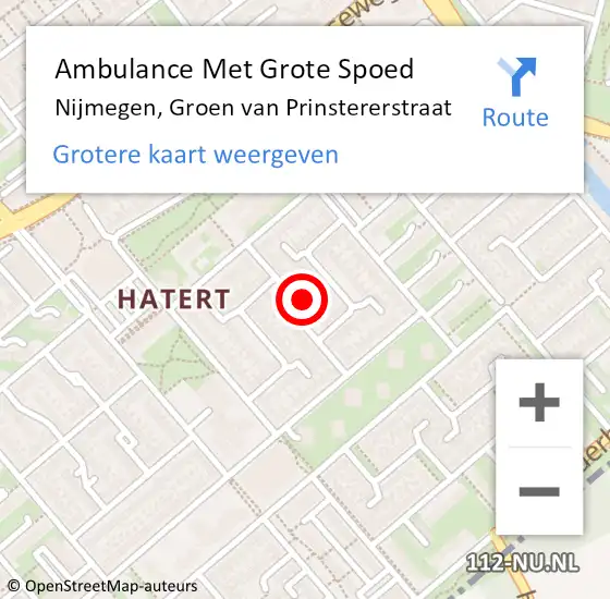 Locatie op kaart van de 112 melding: Ambulance Met Grote Spoed Naar Nijmegen, Groen van Prinstererstraat op 29 augustus 2022 23:20