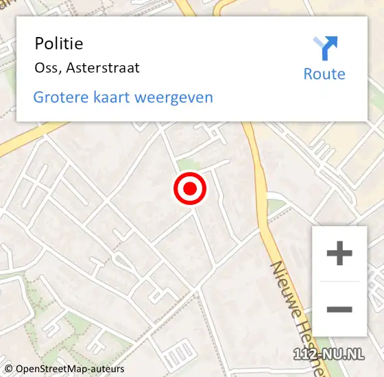 Locatie op kaart van de 112 melding: Politie Oss, Asterstraat op 30 augustus 2022 00:18