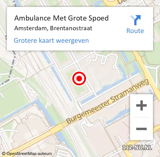 Locatie op kaart van de 112 melding: Ambulance Met Grote Spoed Naar Amsterdam-Zuidoost, Brentanostraat op 30 augustus 2022 00:31