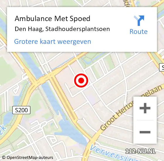 Locatie op kaart van de 112 melding: Ambulance Met Spoed Naar Den Haag, Stadhoudersplantsoen op 30 augustus 2022 01:16