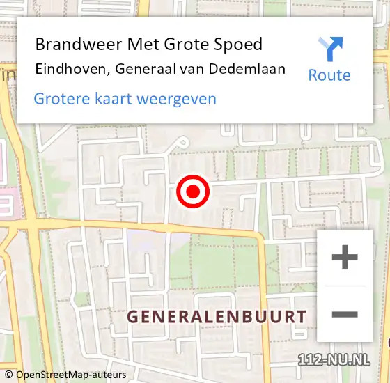 Locatie op kaart van de 112 melding: Brandweer Met Grote Spoed Naar Eindhoven, Generaal van Dedemlaan op 30 augustus 2022 01:50