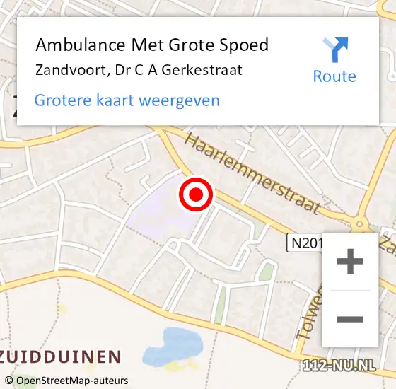 Locatie op kaart van de 112 melding: Ambulance Met Grote Spoed Naar Zandvoort, Dr C A Gerkestraat op 30 augustus 2022 02:05
