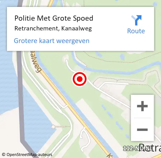 Locatie op kaart van de 112 melding: Politie Met Grote Spoed Naar Retranchement, Kanaalweg op 30 augustus 2022 02:24