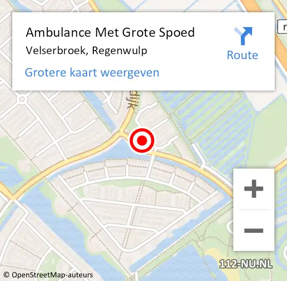 Locatie op kaart van de 112 melding: Ambulance Met Grote Spoed Naar Velserbroek, Regenwulp op 30 augustus 2022 04:43