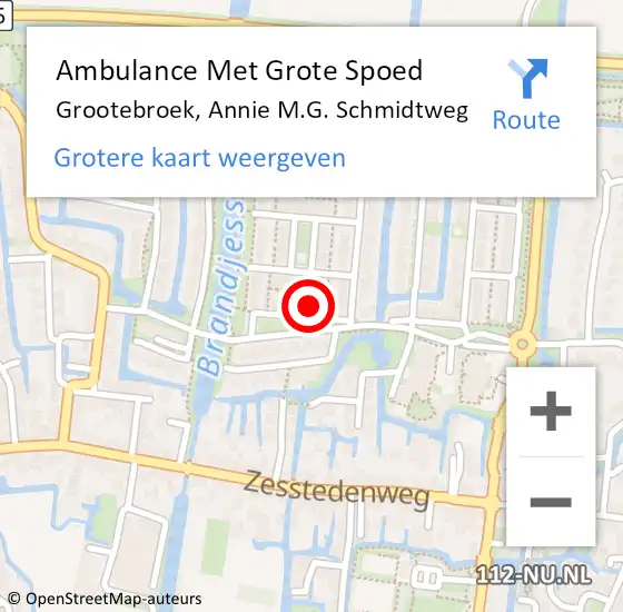 Locatie op kaart van de 112 melding: Ambulance Met Grote Spoed Naar Grootebroek, Annie M.G. Schmidtweg op 30 augustus 2022 05:02