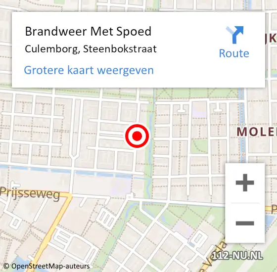 Locatie op kaart van de 112 melding: Brandweer Met Spoed Naar Culemborg, Steenbokstraat op 30 augustus 2022 05:33