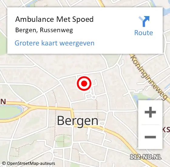 Locatie op kaart van de 112 melding: Ambulance Met Spoed Naar Bergen, Russenweg op 30 augustus 2022 06:06