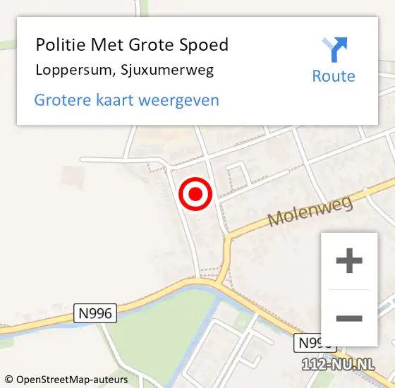 Locatie op kaart van de 112 melding: Politie Met Grote Spoed Naar Loppersum, Sjuxumerweg op 30 augustus 2022 07:03