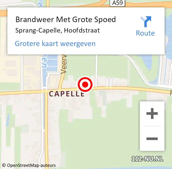 Locatie op kaart van de 112 melding: Brandweer Met Grote Spoed Naar Sprang-Capelle, Hoofdstraat op 30 augustus 2022 07:22