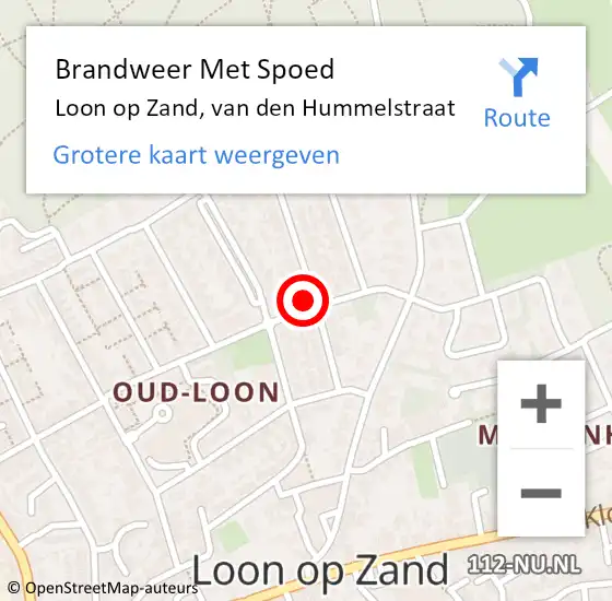 Locatie op kaart van de 112 melding: Brandweer Met Spoed Naar Loon op Zand, van den Hummelstraat op 30 augustus 2022 07:45