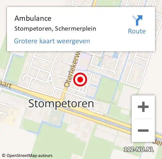 Locatie op kaart van de 112 melding: Ambulance Stompetoren, Schermerplein op 30 augustus 2022 07:54