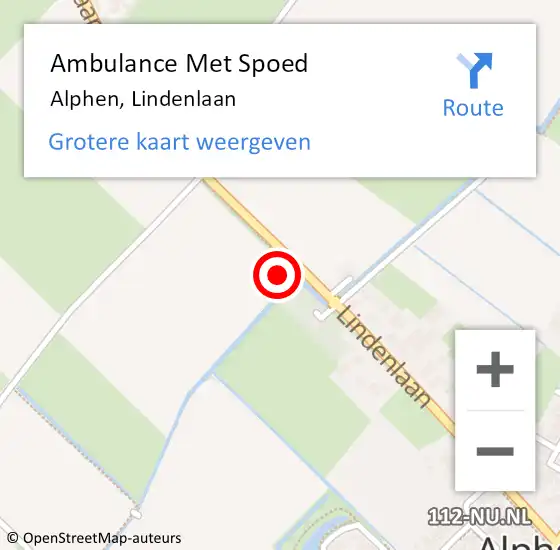 Locatie op kaart van de 112 melding: Ambulance Met Spoed Naar Alphen, Lindenlaan op 30 augustus 2022 07:56