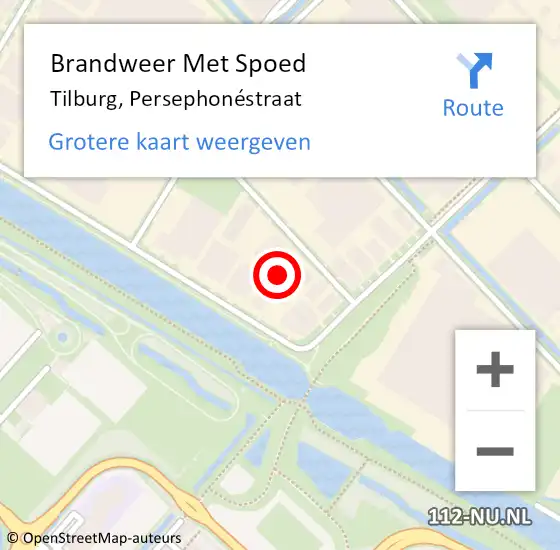 Locatie op kaart van de 112 melding: Brandweer Met Spoed Naar Tilburg, Persephonéstraat op 30 augustus 2022 08:12