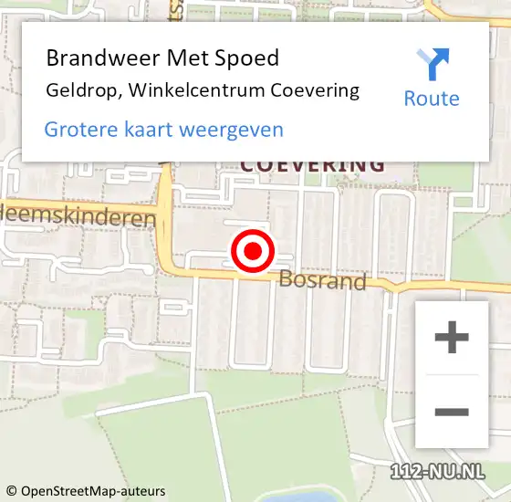 Locatie op kaart van de 112 melding: Brandweer Met Spoed Naar Geldrop, Winkelcentrum Coevering op 30 augustus 2022 08:16