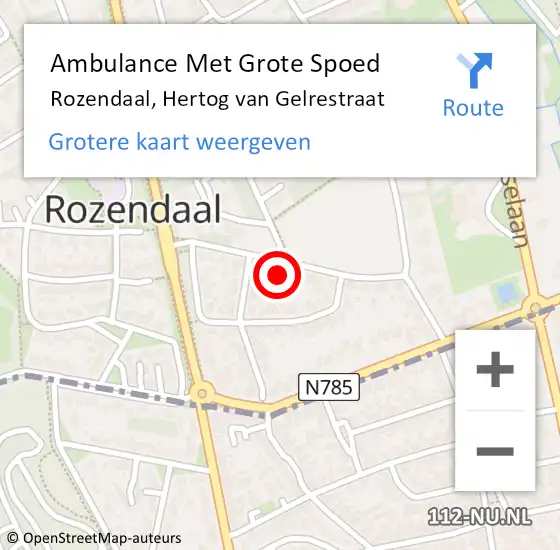 Locatie op kaart van de 112 melding: Ambulance Met Grote Spoed Naar Rozendaal, Hertog van Gelrestraat op 30 augustus 2022 08:38