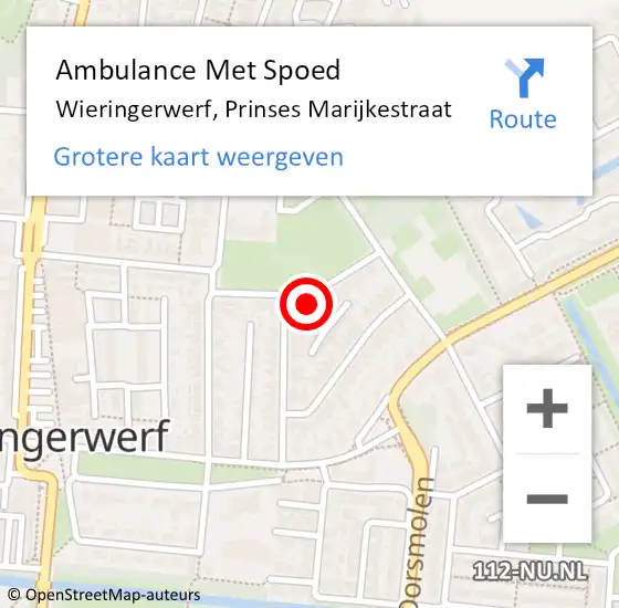 Locatie op kaart van de 112 melding: Ambulance Met Spoed Naar Wieringerwerf, Prinses Marijkestraat op 30 augustus 2022 08:45