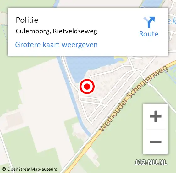 Locatie op kaart van de 112 melding: Politie Culemborg, Rietveldseweg op 30 augustus 2022 09:00