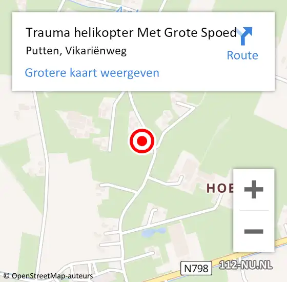 Locatie op kaart van de 112 melding: Trauma helikopter Met Grote Spoed Naar Putten, Vikariënweg op 30 augustus 2022 09:03