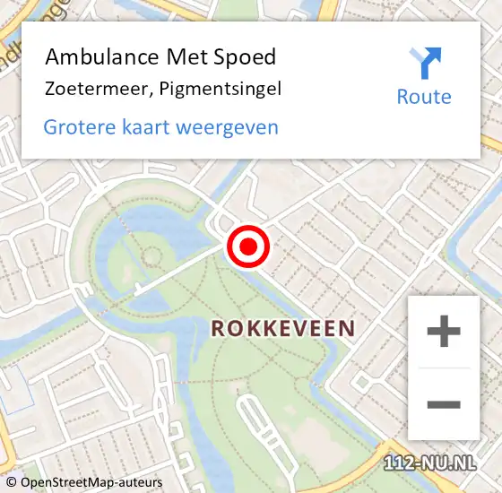 Locatie op kaart van de 112 melding: Ambulance Met Spoed Naar Zoetermeer, Pigmentsingel op 30 augustus 2022 09:14