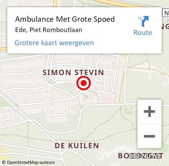 Locatie op kaart van de 112 melding: Ambulance Met Grote Spoed Naar Ede, Piet Romboutlaan op 30 augustus 2022 09:36