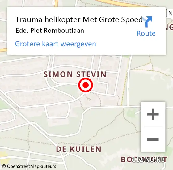 Locatie op kaart van de 112 melding: Trauma helikopter Met Grote Spoed Naar Ede, Piet Romboutlaan op 30 augustus 2022 09:36