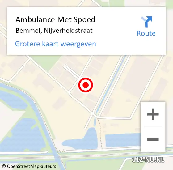 Locatie op kaart van de 112 melding: Ambulance Met Spoed Naar Bemmel, Nijverheidstraat op 30 augustus 2022 09:45