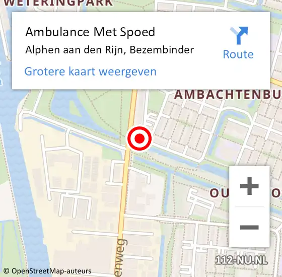 Locatie op kaart van de 112 melding: Ambulance Met Spoed Naar Alphen aan den Rijn, Bezembinder op 30 augustus 2022 09:46