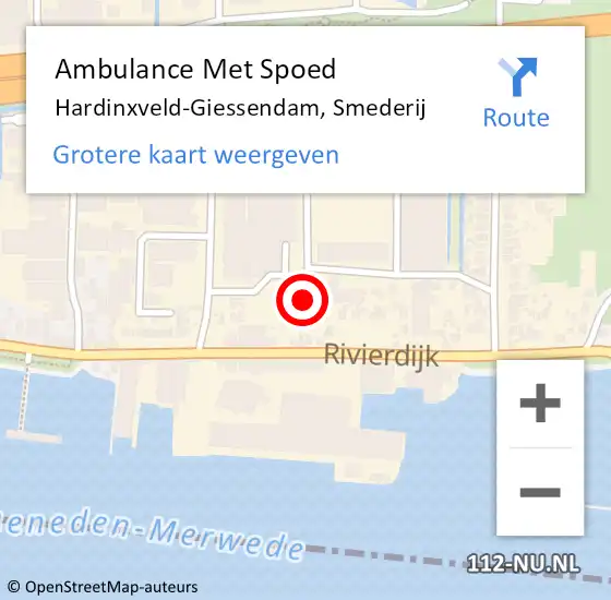 Locatie op kaart van de 112 melding: Ambulance Met Spoed Naar Hardinxveld-Giessendam, Smederij op 30 augustus 2022 10:16