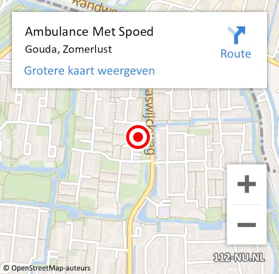 Locatie op kaart van de 112 melding: Ambulance Met Spoed Naar Gouda, Zomerlust op 30 augustus 2022 11:00