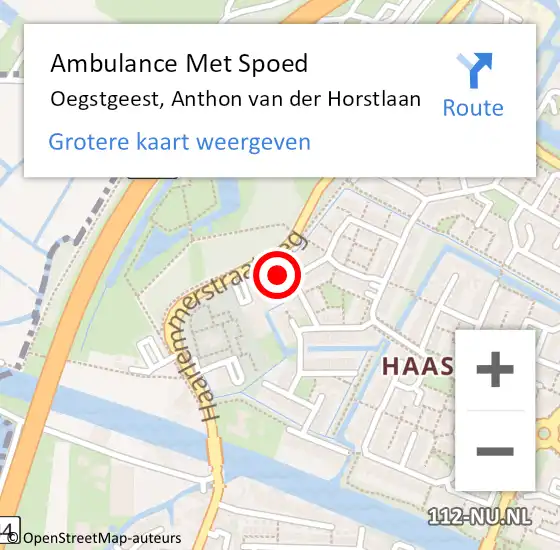Locatie op kaart van de 112 melding: Ambulance Met Spoed Naar Oegstgeest, Anthon van der Horstlaan op 30 augustus 2022 11:36