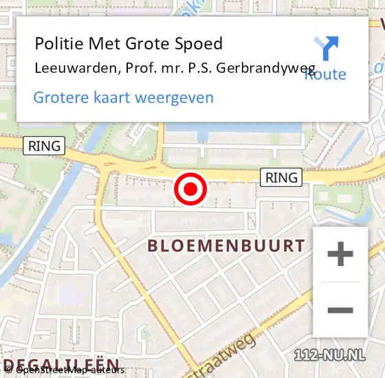 Locatie op kaart van de 112 melding: Politie Met Grote Spoed Naar Leeuwarden, Prof. mr. P.S. Gerbrandyweg op 30 augustus 2022 12:03