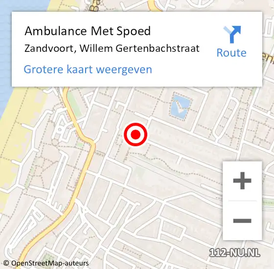 Locatie op kaart van de 112 melding: Ambulance Met Spoed Naar Zandvoort, Willem Gertenbachstraat op 30 augustus 2022 12:20