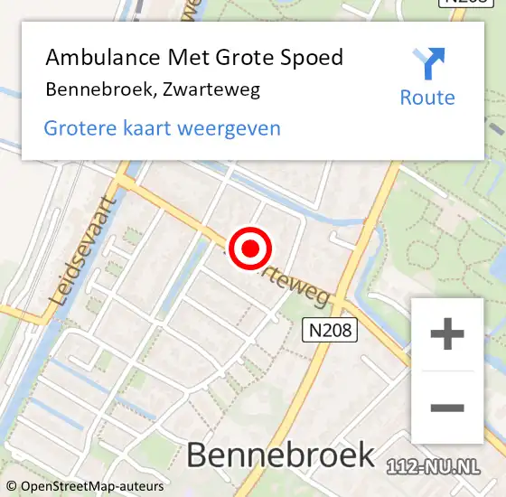 Locatie op kaart van de 112 melding: Ambulance Met Grote Spoed Naar Bennebroek, Zwarteweg op 30 augustus 2022 12:24