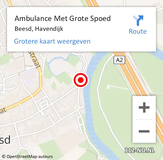 Locatie op kaart van de 112 melding: Ambulance Met Grote Spoed Naar Beesd, Havendijk op 30 augustus 2022 13:02