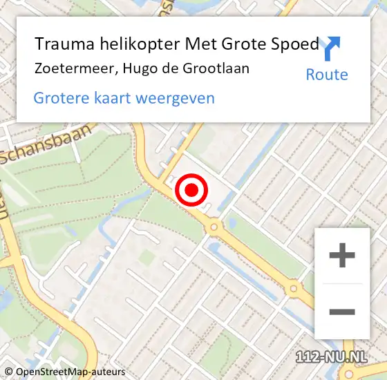 Locatie op kaart van de 112 melding: Trauma helikopter Met Grote Spoed Naar Zoetermeer, Hugo de Grootlaan op 30 augustus 2022 13:06