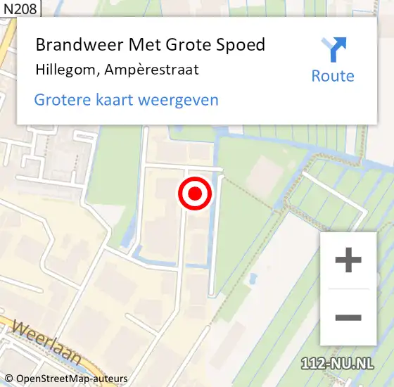 Locatie op kaart van de 112 melding: Brandweer Met Grote Spoed Naar Hillegom, Ampèrestraat op 30 augustus 2022 13:15