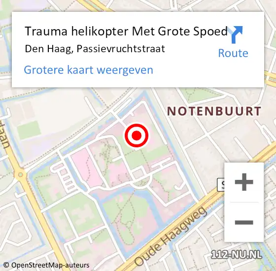 Locatie op kaart van de 112 melding: Trauma helikopter Met Grote Spoed Naar Den Haag, Passievruchtstraat op 30 augustus 2022 13:29