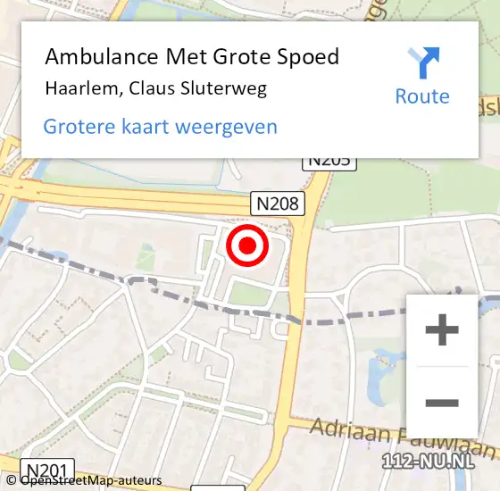 Locatie op kaart van de 112 melding: Ambulance Met Grote Spoed Naar Haarlem, Claus Sluterweg op 30 augustus 2022 13:36